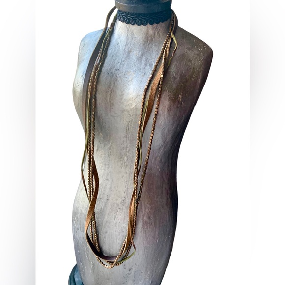 Sparrow Metal & Leather Four Strand Bohemian Earthy Necklace Woman’s Jewelry - Picture 4 of 9